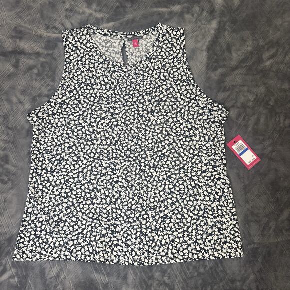 Vince Camuto Floral Crewneck Split Back Keyhole Tank Top Womens Size XL Jersey - Picture 5 of 15